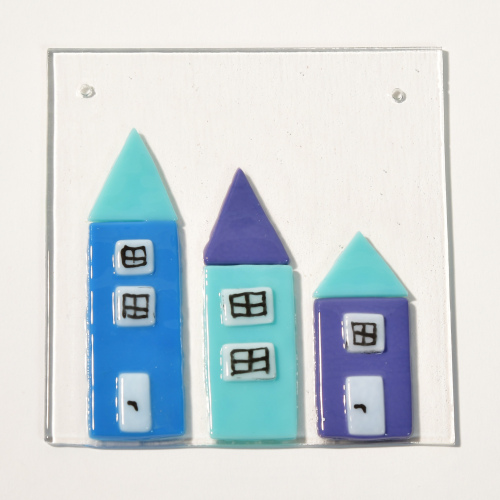 Glasplatte Häuser dunkelblau