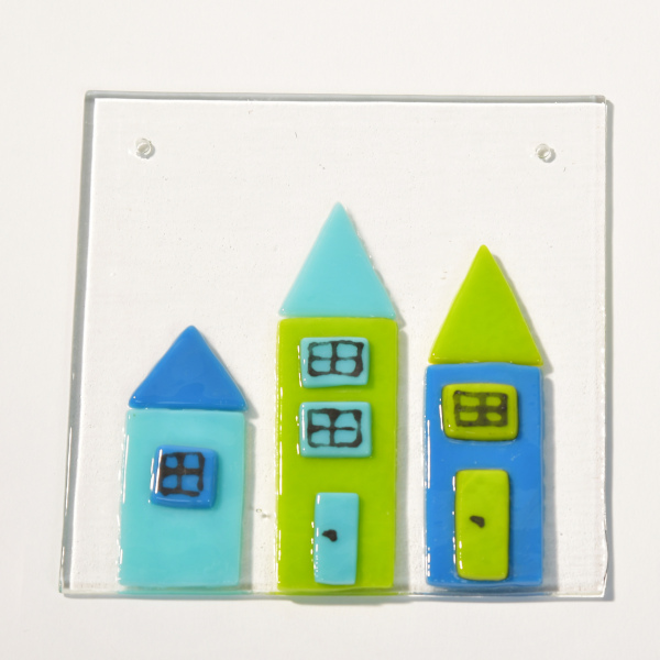 Glasplatte Häuser grün/blau