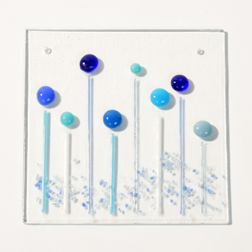 Glasplatte Blumenwiese blau/weiß